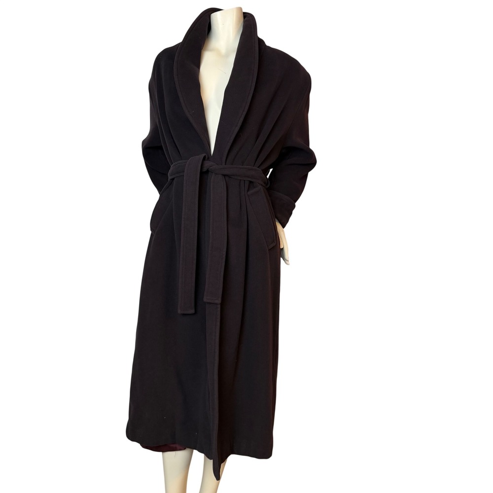 Vintage Virani Wool Cashmere Wrap Coat Shawl Collar Black Luxury Old Money M